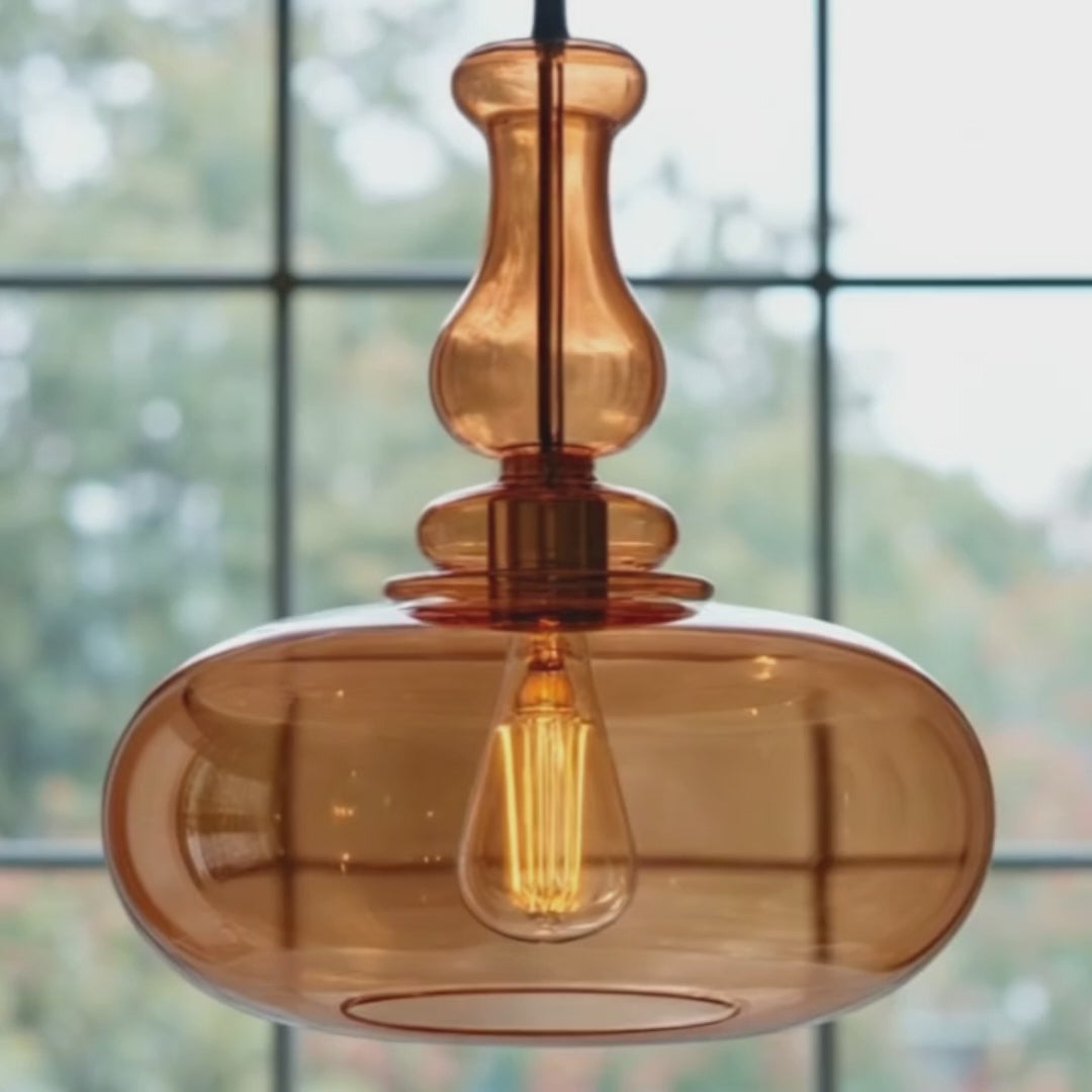 Handmade Orange Glass Pendant Light for Kitchen Island & Dining Room